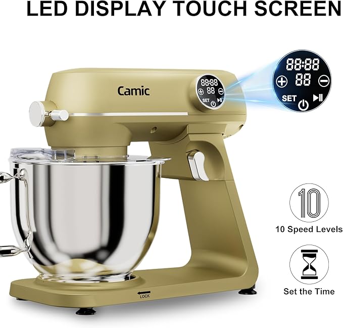 8.45 QT All Metal Dough Mixer,10 Speed Large Capacity Kitchen Stand Mixer with Digital Timer & Tilt-Head, Electric Mixer with Whisk Dough Hook Mixing Beater for Baking,Cakes,Cookie,Bread,Salad