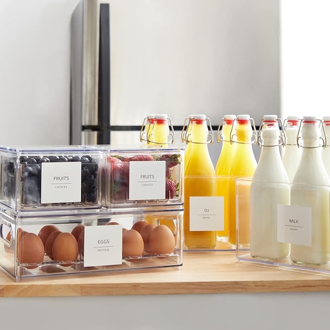 Talented Kitchen Minimalist Food Labels - 2.5" x 2.5" Matte White Vinyl, Pack of 157 - Pantry & Fridge Container Labels for Jars & Bins - Preprinted Food Storage Stickers, Water-Resistant