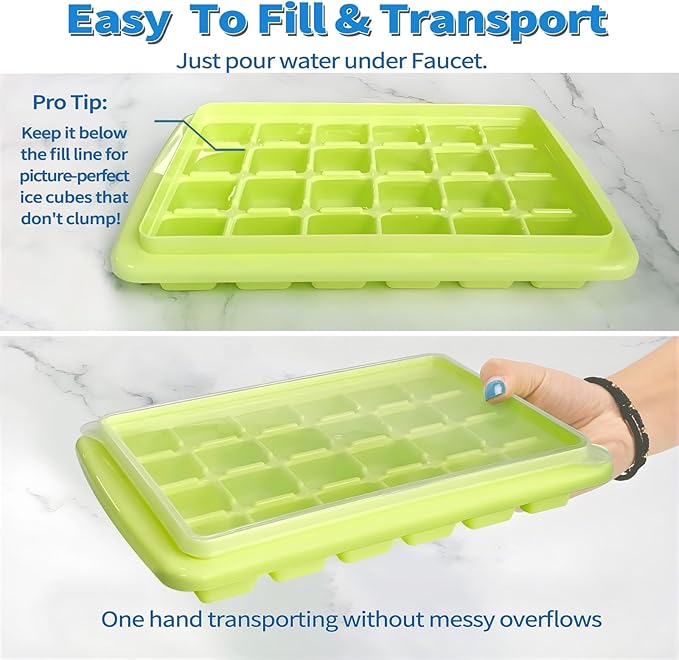 ARTLEO Ice Cube Trays for Freezer with Lid and Storage Bin, 24 Nice Size Ice Cubes Trays 2 pack, Easy Flexible Plastic Ice Mold, BPA Free, for Whisky, Ice Drinks.