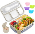Bento Box Adult, Lunch Box Containers for Adults Men Women, 5 Cup Bento with 4 Compartments &Spork &Sauce Box, Leak-Proof, Microwave/Dishwasher Safe(Beige)