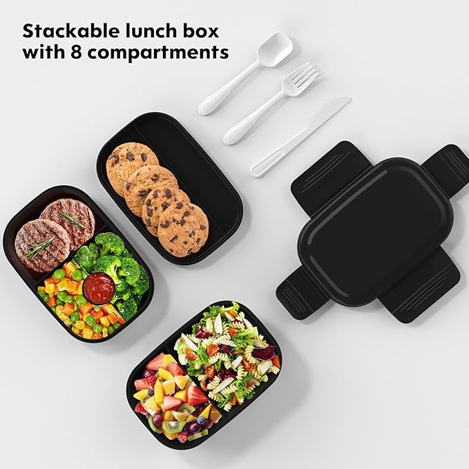 Bento Box Adult, Lunch Box Containers for Men Women with 8 Compartments, Lunch Containers with Utensils, 51 OZ/1900ML, Microwave & Dishwasher Safe