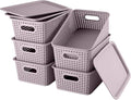AREYZIN Lidded Storage Bins Plastic Storage Baskets With Lid Organizing Container Knit Storage Organizer Bins for Shelves Drawers Desktop Playroom Classroom Office, 6 Pack,Purple