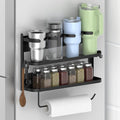 Magnetic Spice Rack,4-Slot Stanley Cup Water Bottle Holder with Paper Towel Holders and Removable Hooks for Fridge(Black Medium)