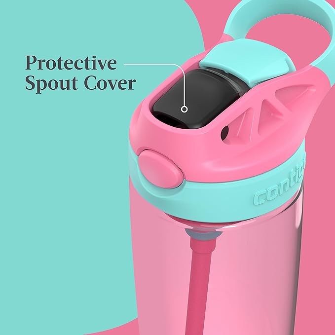 Contigo Aubrey Kids Dinos & Sharks Cleanable Water Bottle with Silicone Straw Spill-Proof Lid Dishwasher Safe 14oz 2-Pack (Pack of 4)