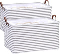 Hinwo 2-Pack Extra Large Canvas Fabric Storage Baskets with Handles, 70L Oversized Storage Bins, Collapsible Storage Box, Clothes, Toys, Blankets Organizers, 22 x 15 x 13 inches, (Grey Stripe)