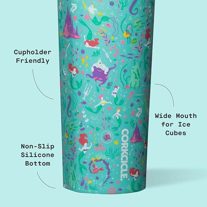 Corkcicle Disney Princess Sport Canteen - Keeps Drinks Cold for 25 Hours - Triple-Insulated Stainless Steel - Screw-On Cap - Summer Drinkware Gift - Keeps Drinks Ice Cold - 20 oz - Ariel