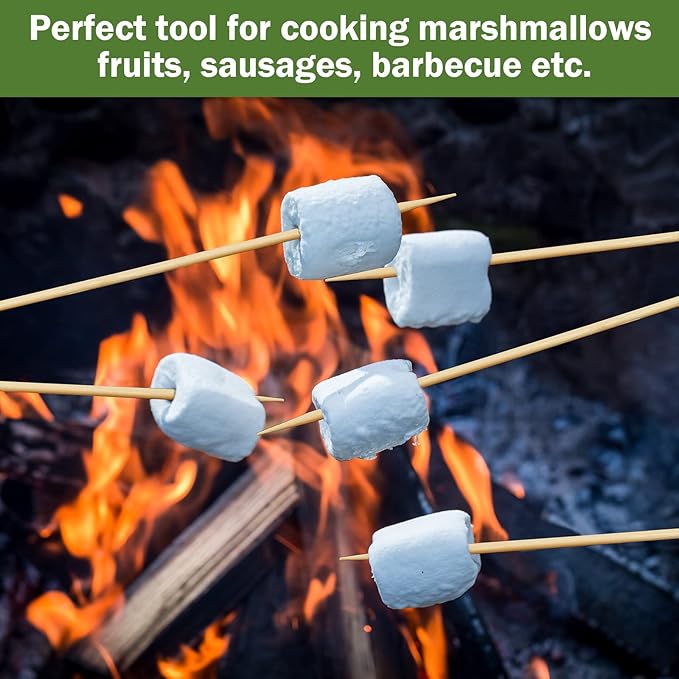 Patelai 180 Pcs 36 Inch Bamboo Marshmallow Roasting Sticks Thick Bamboo Skewers Disposable Barbecue Skewers Hot Dog Forks for Outdoor Fire Pits Campfire, Kebab Sausage(36 Inch)