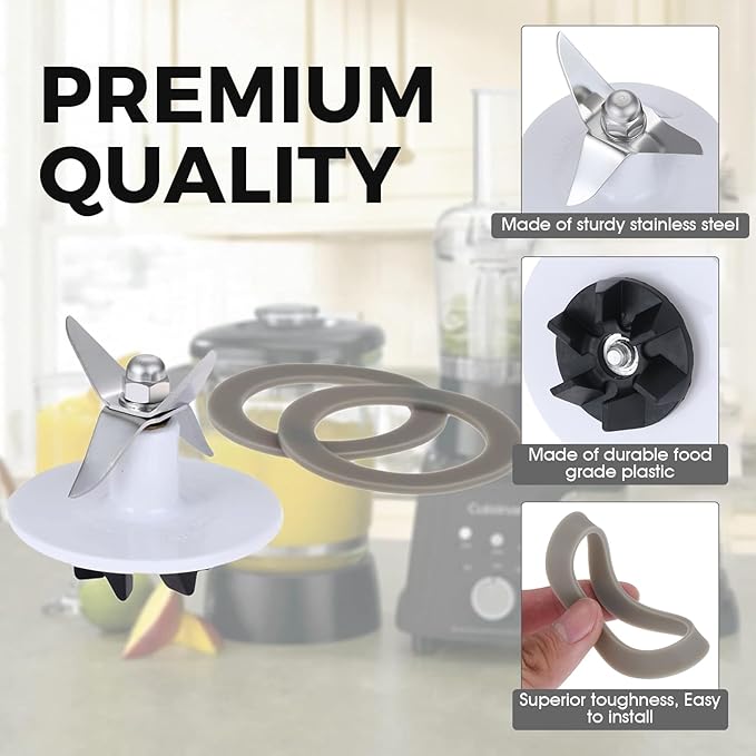 Blender Blade Cutting with 2 Gasket Sealing, Replacement for Cuisinart CBT-500, SB5600, CB600, BFP703, BFP-703, BFP703B, BFP-703CH, SPB7, SPB-7BK, CB8, CB9, BFP-703