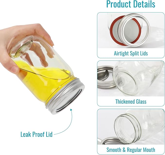 12 oz Mason Jars with Lids 20 Pack - Regular Mouth Canning Jars, Clear Glass Jar for Spices, Dry Goods, Meal Prep, Crafts & Pantry Storage- Includes 30 Stickers & 1 Chalk Pen