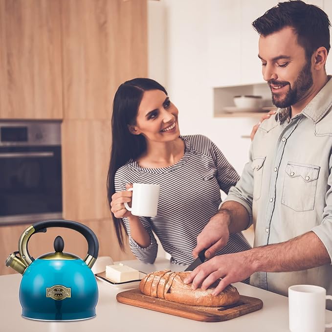 Whistling Tea Kettle Stove Top Teapot, Stainless Steel Teakettle (2.8 QUART, Blue)