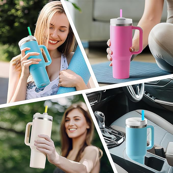 ALINK 100 Pcs Long Disposable Straws for Stanley 40 oz 30 oz Tumbler, 12 inch Colorful Plastic Straws for Stanley, Owala, Yeti 40 OZ 30 OZ Cup, Individually Wrapped