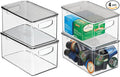 mDesign Plastic Deep Storage Bin Box Container with Lid and Built-In Handles - Organization for Fruit, Snacks, or Food in Kitchen Pantry, Cabinet, Cupboard, Ligne Collection, 4 Pack, Clear/Smoke Gray