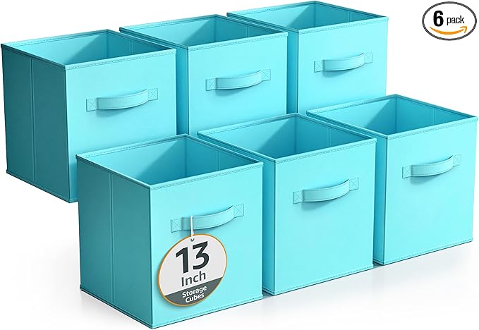 Sorbus Fabric Storage Cubes - 6 Foldable Storage Bins for Organizing Pantry, Cubbies, Toy Box - Clothes Storage & Closet Organizer - 13 Inch Collapsible Cube Baskets for Shelves with Handle