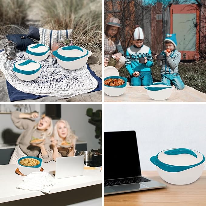 Pinnacle 3 Piece Thermo Dish Hot or Cold Casserole Serving Bowls with Lids Turquoise