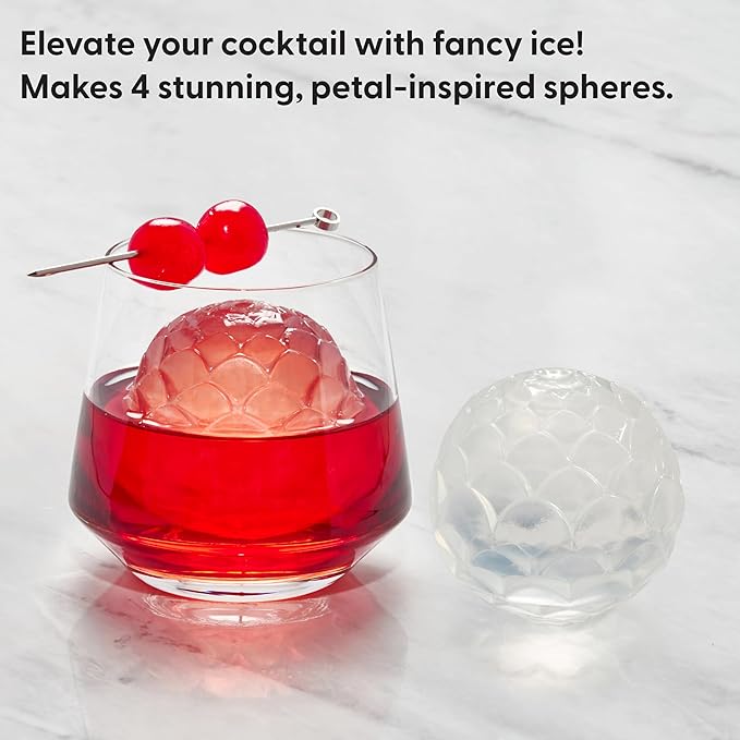 W&P Design Petal Ice Tray, Perfect Etched Spheres, Slow Melting for Whiskey and Cocktails, Food Grade Premium Silicone, Dishwasher Safe, BPA Free