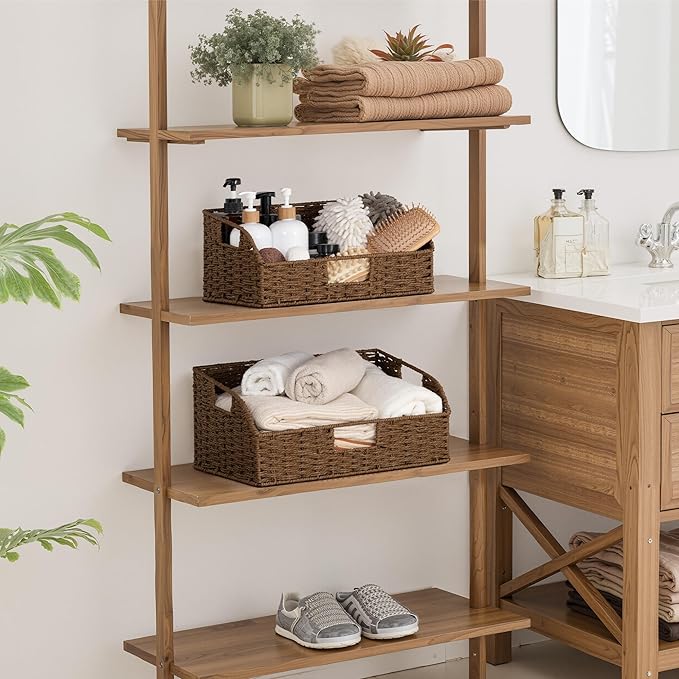 StorageWorks Pantry Baskets for Organizing, Paper Rope Storage Baskets for Shelves with Built-in Handles, Pantry Organizers and Storage, Brown, Set of 2 (Large and Medium)