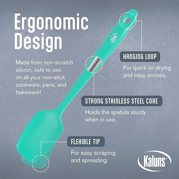 Kaluns Silicone Spatula Set, 4 Rubber Spatulas 600°F Heat Resistant, Nonstick Seamless Design with Stainless Steel Core, Dishwasher Safe, BPA free, Bonus Tongs Included