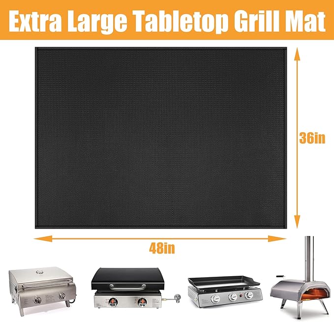 36x48in Heat Resistant Grill Mats for Outdoor Grill to Protect Your Prep Table and Outdoor Grill Table - Fire Proof & Water Proof & Oil Proof BBQ Mat - Black (1mm)