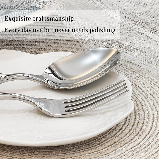 20-Piece Silverware Set with bamboo Handle,Stainless Steel Flatware Set, Modern Cutlery Set, Service for 4, Mirror Finish Dishwasher Safe