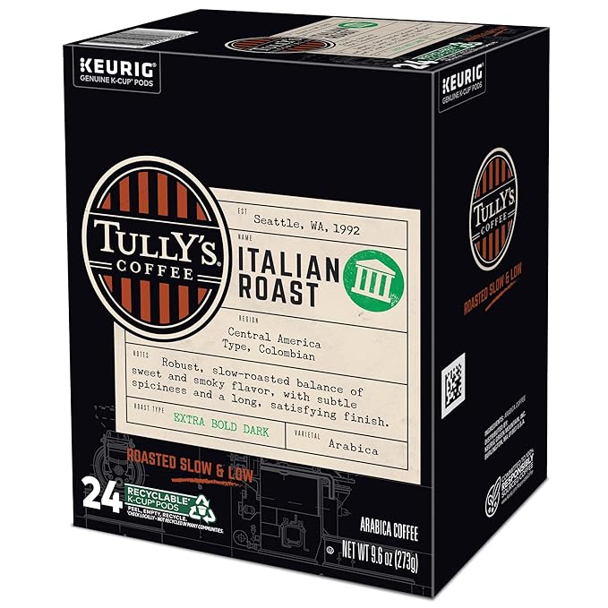 Tully's Coffee Italian Roast Keurig Single-Serve K-Cup Pods, Dark Roast Coffee, 96 Count
