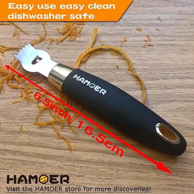 Zester Grater & Channel Knife Kitchen Bar Tool Set for Parmesan Cheese Lemon Garlic Nutmeg Chocolate Citrus Cucumber Radish Ginger Crushed Scraping Rubber Ergonomic Curved Handle Black