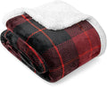 Pavilia Red Plaid Sherpa Throw for Twin, Plush Flannel Fleece Blanket and Throws, Soft Fuzzy Cabin Blanket for Sofa Bed, Warm Cozy Winter Gift, 60x80