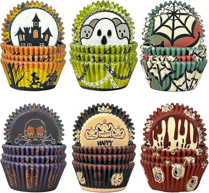 qiqee Halloween Standard Cupcake Liners Cupcake Cups 300-Count Food Grade Gradient Design Cupcake Papers Baking Cups Cupcake Wrappers for Halloween(Standard Size)