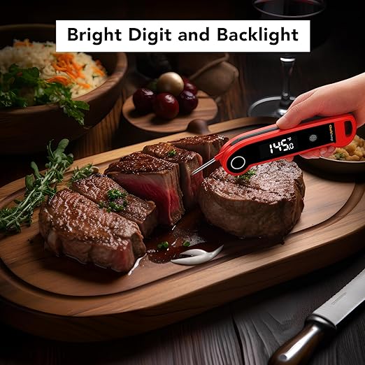 ChefsTemp Digital Instant Read Meat Thermometer with Ambidextrous Backlit for Grilling, Food, BBQ, Kitchen Cooking, Oil Deep Frying & Candy (Red)