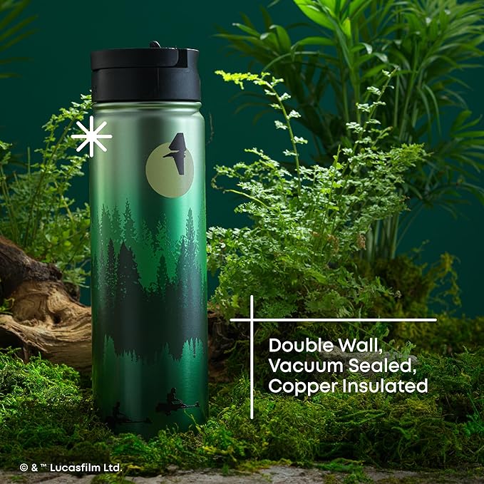JoyJolt Stainless Steel Star Wars Water Bottle 22 oz with Straw Lid, BPA-Free Sports and Travel Vacuum Insulated Water Bottle, Destination Collection Endor Bottle, Star Wars Gifts