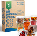 Deli Containers with Airtight Lids 50 Mix Sets (16oz- 25 Set, 32oz 25 Set) Perfect for Slime, Portion Control, Microwavable, Dishwasher, Freezer Safe, Leakproof, Stackable