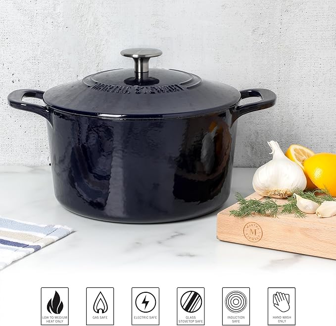 Martha Stewart Gatwick 4 Quart Enamel Cast Iron Dutch Oven - Navy Blue