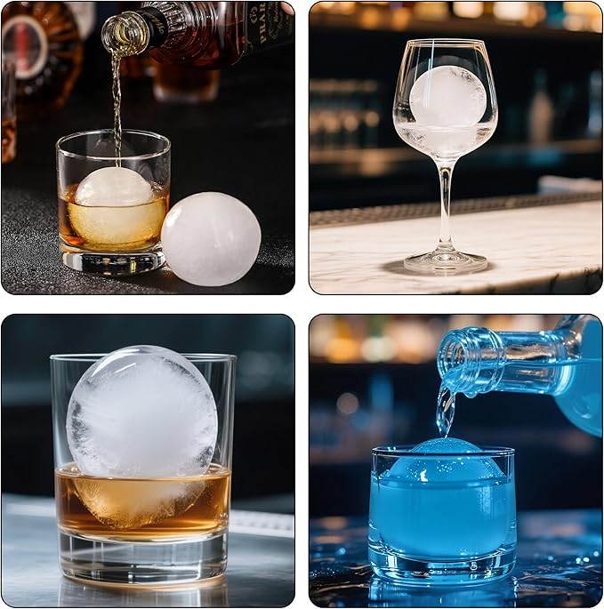 Premium Ice Cube Tray with Lid - BPA-Free Round Ice Cube Mold, Easy-Release Reusable Ice Cubes, Durable Sphere Ice Mold for Cocktails & Beverages, Stackable Ice Molds for Whiskey