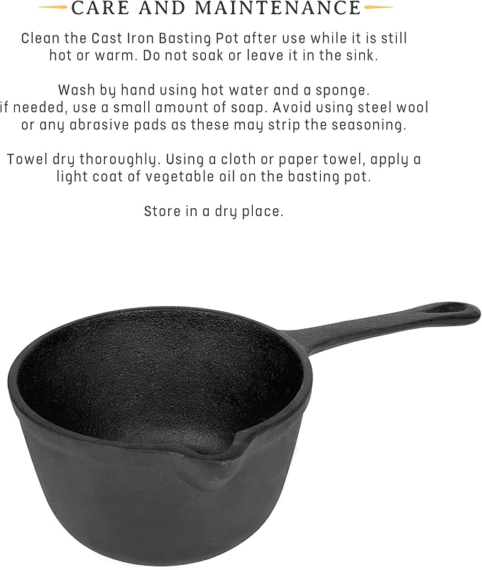Jim Beam JB0204 Pre-Seasoned Heavy Duty Construction Cast Iron Basting Pot for Grilling and Oven, Large, Black