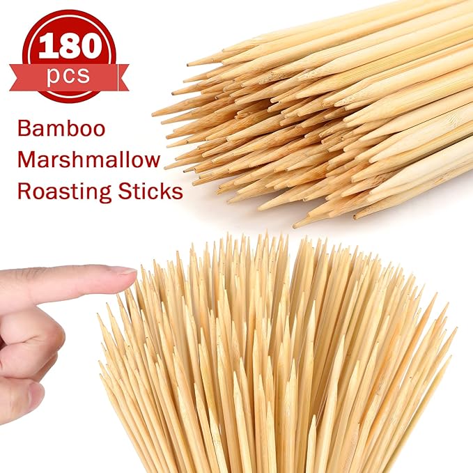Patelai 180 Pcs 36 Inch Bamboo Marshmallow Roasting Sticks Thick Bamboo Skewers Disposable Barbecue Skewers Hot Dog Forks for Outdoor Fire Pits Campfire, Kebab Sausage(36 Inch)