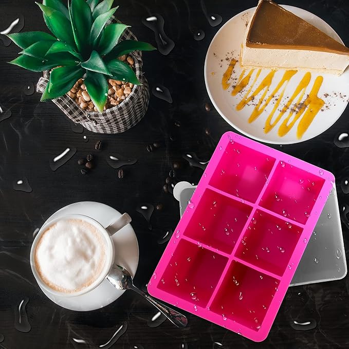 Silicone Ice Cube Trays with Lids,Large Square Ice Cube Molds for Freezer, Whiskey, Cocktail, Stackable Flexible and Reusable & Easy Release BPA Free (2 Pack&Dark Gray and Rose)