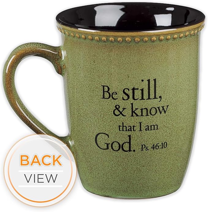 Christian Art Gifts Sage Green Stoneware Coffee Mug – 13 oz. Microwave and Dishwasher-safe Lead-free Inspirational Scripture Coffee and Tea Mug for Men & Women with Bible Verse: Be Still – Psalm 46:10