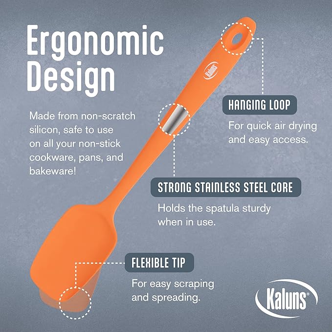Kaluns Silicone Spatula Set, 4 Rubber Spatulas 600°F Heat Resistant, Nonstick Seamless Design with Stainless Steel Core, Dishwasher Safe, BPA free, Bonus Tongs Included