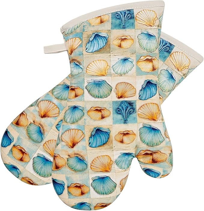 Oven Mitts Gloves 1 Pair Heat Resistant 480 ℉ Non Slip Clear Silicone Printed Shell Comfortable Cotton Lining Kitchen Men Cooking Barbecue Machine Washable (Shell, Beige Mitts)