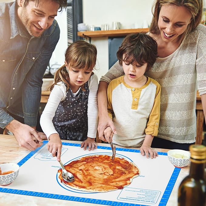 Silicone Pastry Mat for Dough Rolling,Silicone Baking Mat with Measurement for Baking Pie Crust, Pizza & Cookies, Non stick & Non Slip Silicone Mat
