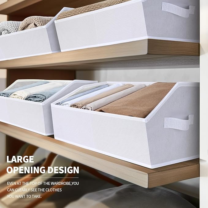 Closet Baskets for Shelves Trapezoid - Decorative Storage Baskets with Handle, Closet Bins for Organization, Shelf Storage Bins for Clothes, Books, Home, Office, 10 Pack, White