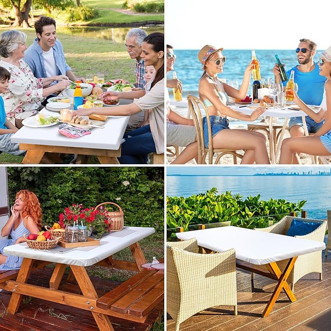 homing Rectangle Table Cloth Cover, Waterproof Polyester Elastic Fitted Tablecloth, Fits for 8 Foot Folding Tables, Washable Table Protector for Picnic, Camping, Outdoor (White, 30" x 96")
