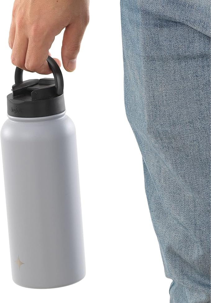 JoyJolt Triple Insulated Water Bottle with Straw Lid AND Flip Lid! 32oz Large Water Bottle, 12 Hour Hot/Cold Vacuum Insulated Stainless Steel Bottle. BPA-Free Leakproof Water Bottles - Thermos Bottle