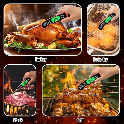 Meat Thermometer Digital, Instant Read Meat Thermometer with Backlight & Magnet for Kitchen, Beef, Grill, Turkey,IP67 Waterproof Cooking Thermometer，Suitable as Stocking Stuffers for Men