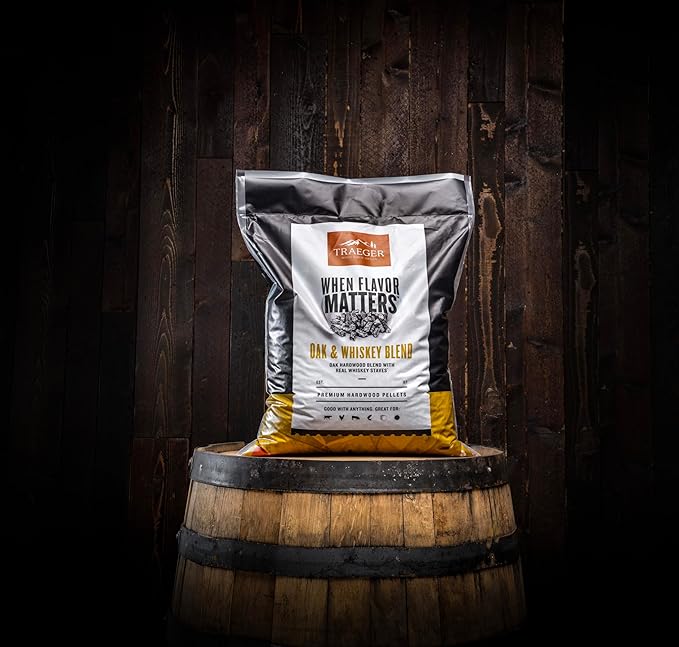 Traeger Grills Oak & Whiskey Blend 100% All-Natural Wood Pellets for Smokers and Pellet Grills, BBQ, Bake, Roast, and Grill, 18 lb. Bag (Pack of 3)