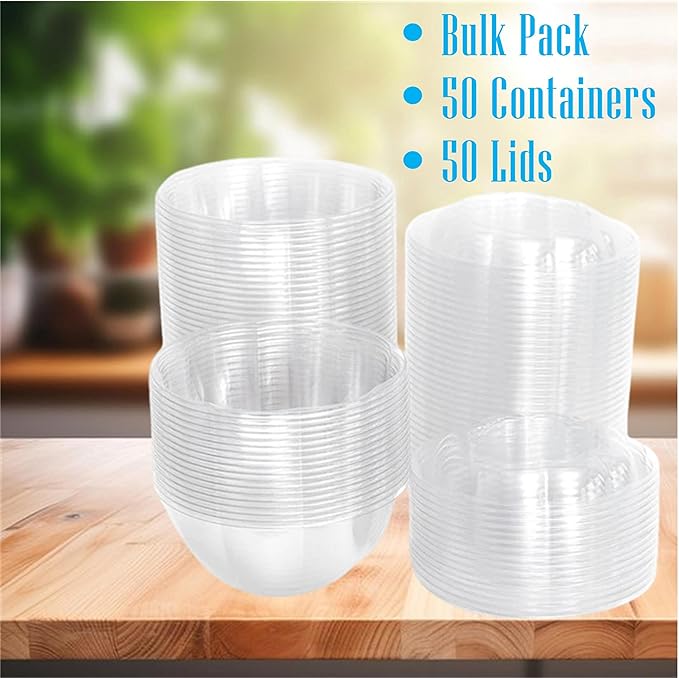 Mr Miracle Clear 48 Ounce Plastic Salad Bowls with Snap-On Lids. Pack 50. Airtight Disposable Salad Containers for Lunch, Meal Prep, Parties. Ideal as Disposable Salad Bowls with Lids