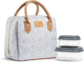 Fit & Fresh Bloomington Lunch Bag for Women - Insulated Large Lunch Box for Work with Containers, Leak-Resistant, Stain-Resistant, Zipper Closure, Gray Seaport Geo