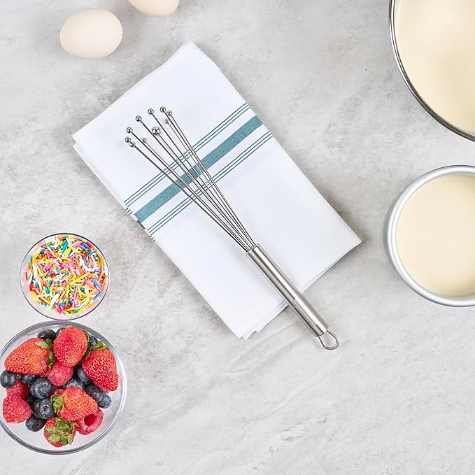 Restaurantware-German Standard 10.6 Inch Ball Whisks, 6 Dishwashable Kitchen Whisks - Ergonomic Handle, Durable, Stainless Steel Manual Egg Beater, Suitable For Whisking, Stirring, Mixing, Beating
