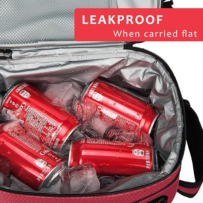 Tirrinia Expandable Insulated Lunch Bag for Men Women – Leakproof Reusable Cooler LunchBox for Kids & Adults with Shoulder Strap, Perfect for Work, School, Office, Travel,Red