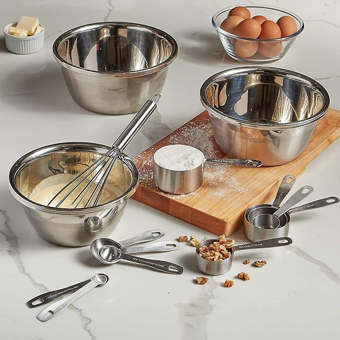 husMait Stainless Steel Measuring Cups & Spoons - 10 Piece Heavy Duty Measuring Cups & Spoons Set for Dry Foods, Spices or Liquids