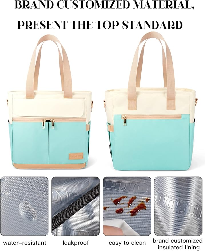 JOYHILL Lunch Bag for Women, Lunch Tote Leakproof Insulated Lunch Box with Shoulder Strap, Adult Reusable Lunch Cooler Tote Bags for Work Picnic Camping Beach (E-GREEN)